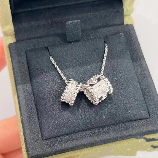 [Luxe]PERLEE DOUBLE PENDANT SILVER DIAMOND NECKLACE