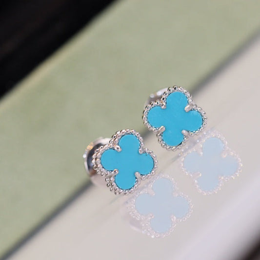 [Luxe]CLOVER MINI TURQUOISE SILVER STUD EARRINGS