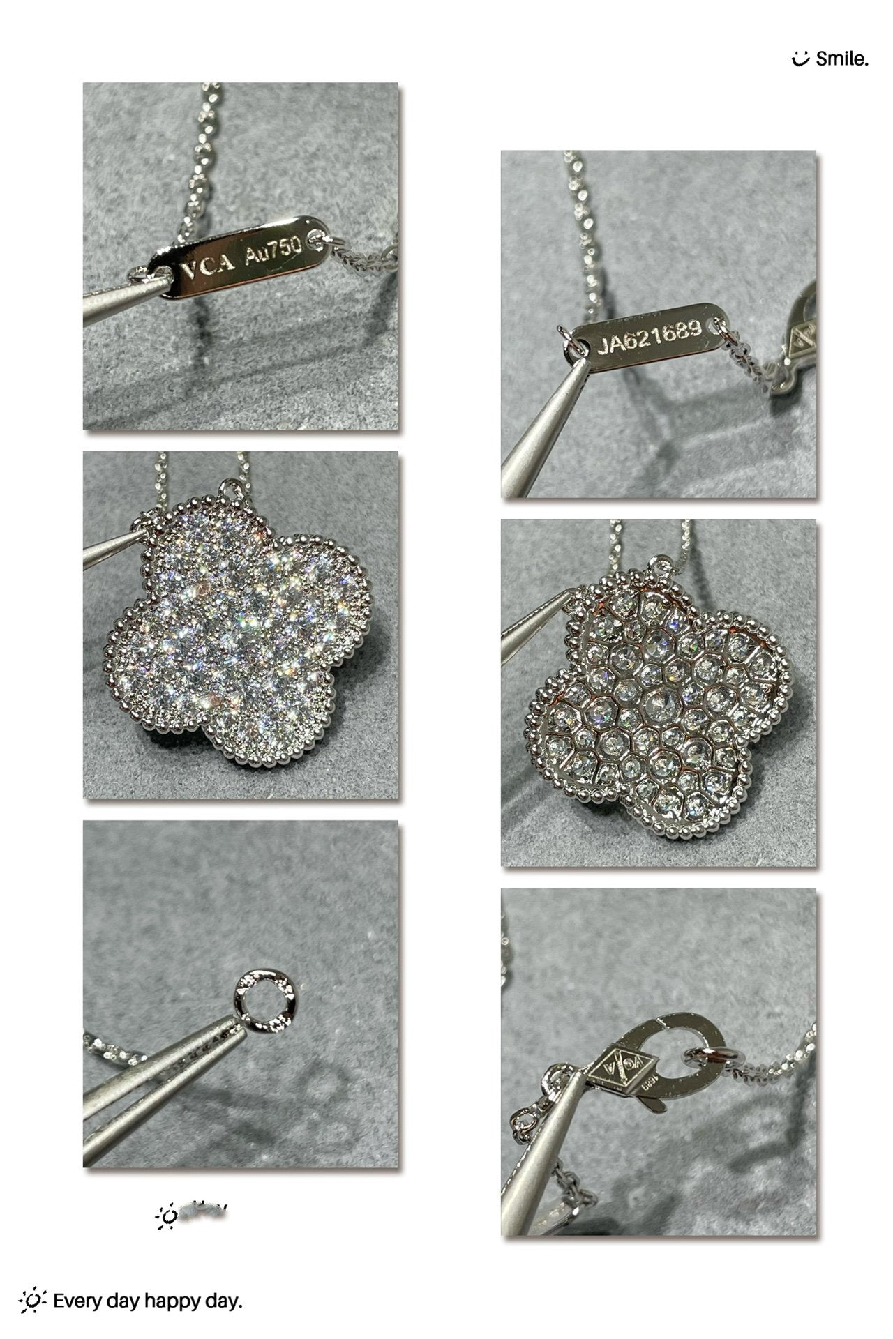 [Luxe]CLOVER 25MM LARGE PENDANT DIAMOND PAVED SILVER NECKLACE