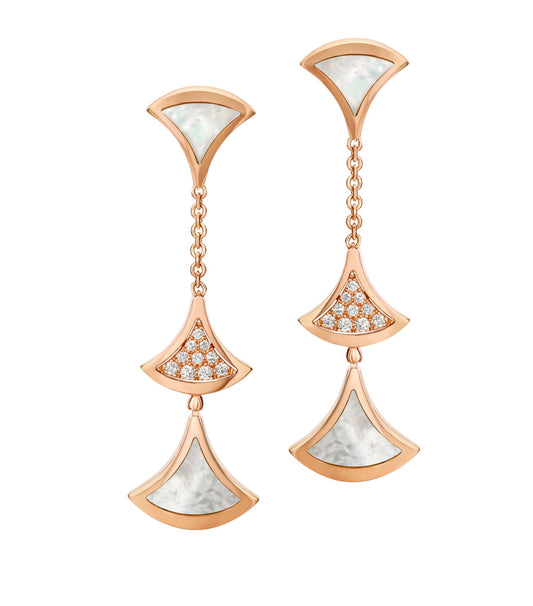 [Luxe]DREAM EARRINGS 3 MOTIFS DIAMOND MOP PINK GOLD