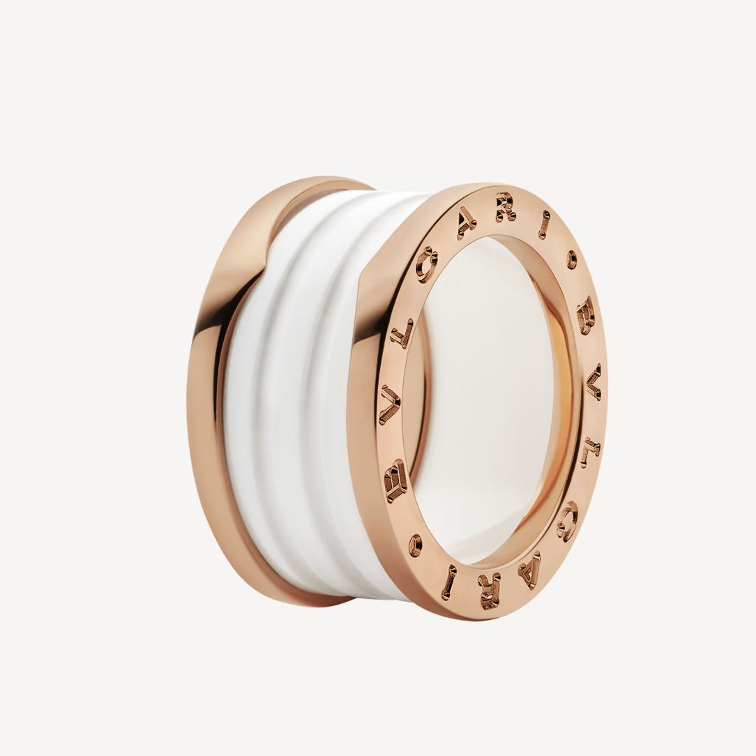 [Luxe]ZERO 1 FOUR-BAND LOOPS AND WHITE CERAMIC SPIRAL PINK GOLD RING