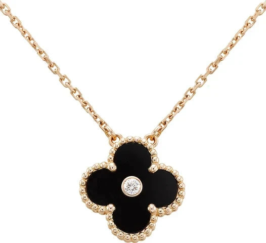 [Luxe]CLOVER 15MM DIAMOND ONYX NECKLACE