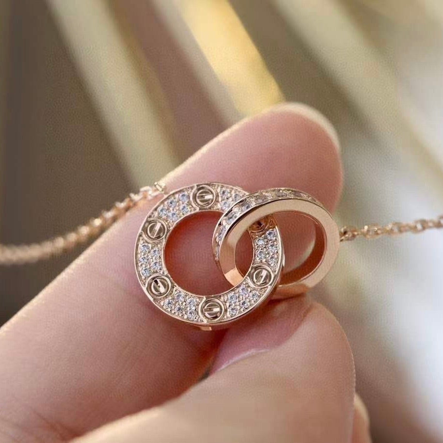 [Luxe]LOVE 7.6MM NECKLACE ROSE GOLD AND SILVER  FULL DIAMOND