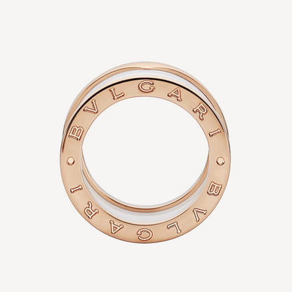 [Luxe]ZERO 1 FOUR-BAND LOOPS AND WHITE CERAMIC SPIRAL PINK GOLD RING