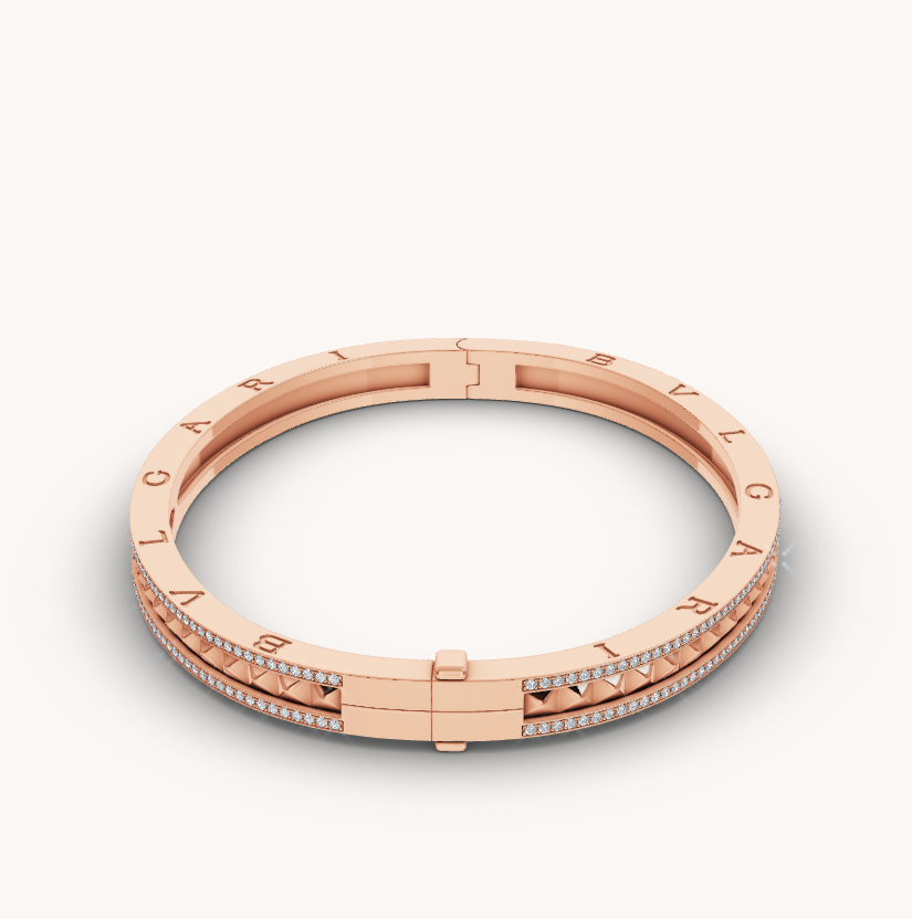 [Luxe]ZERO 1 SPIRAL AND PAVED DIAMOND PINK GOLD BRACELET