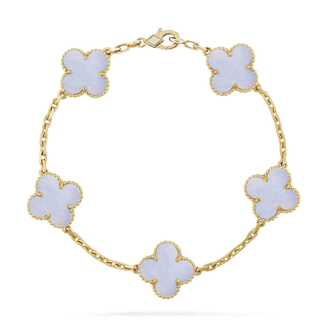 [LUXE] CLOVER 5 MOTIF PURPLE CHALCEDONY BRACELET COLLECTION