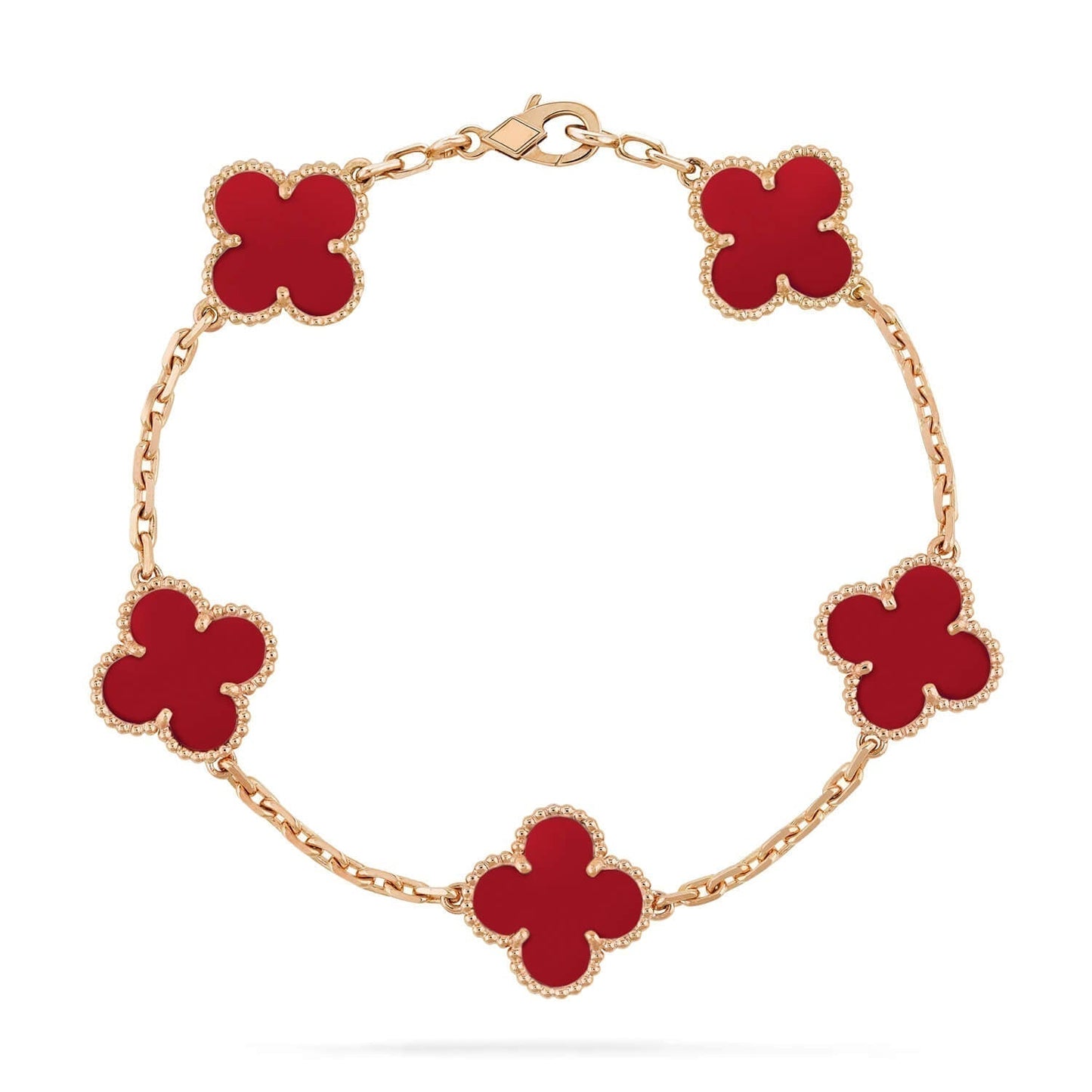 [Luxe]CLOVER 5 MOTIFS RED AGATE  BRACELET