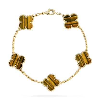 [Luxe]CLOVER  5 MOTIFS TIGER EYE BRACELET