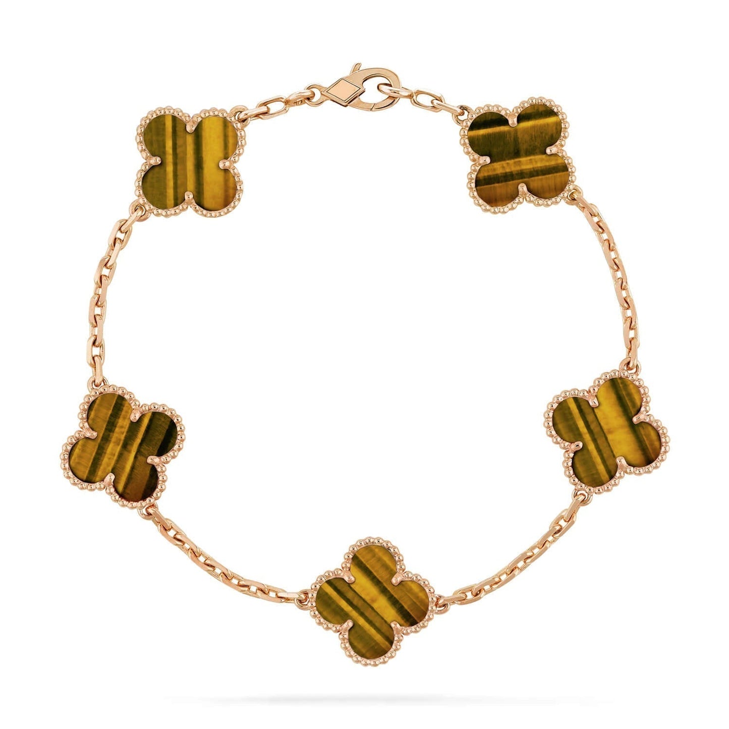 [Luxe]CLOVER  5 MOTIFS TIGER EYE BRACELET