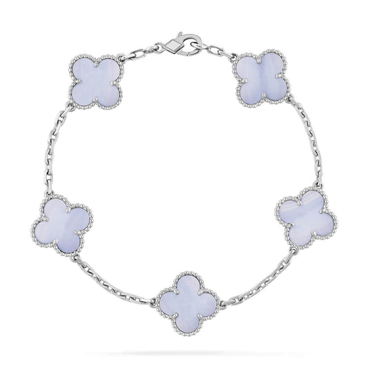 [Luxe]CLOVER  5 MOTIF PURPLE CHALCEDONY BRACELET SILVER