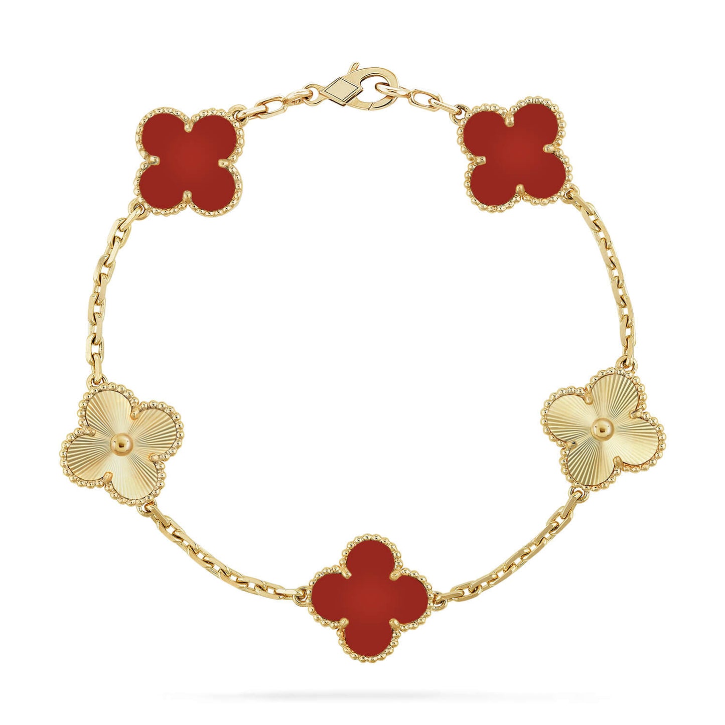 [Luxe]CLOVER  5 MOTIFS CARNELIAN GOLD BRACELET