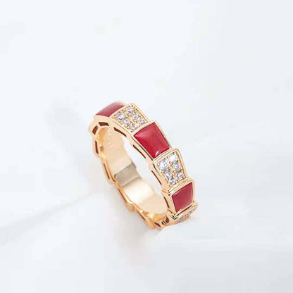 [Luxe]SERPENTI RING PINK GOLD CARNELIAN DIAMOND PAVED 4MM