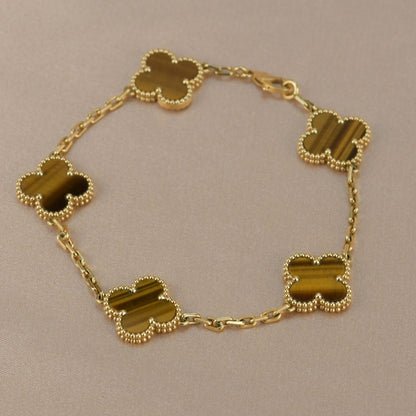 [Luxe]CLOVER  5 MOTIFS TIGER EYE BRACELET