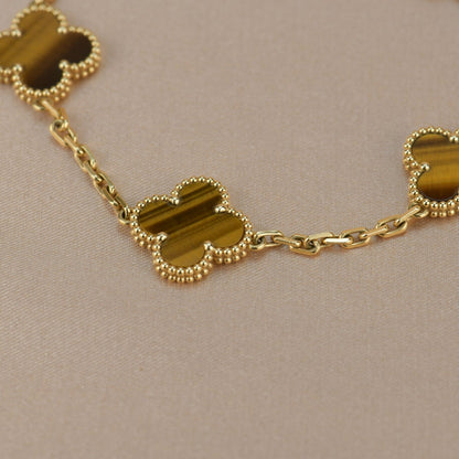 [Luxe]CLOVER  5 MOTIFS TIGER EYE BRACELET