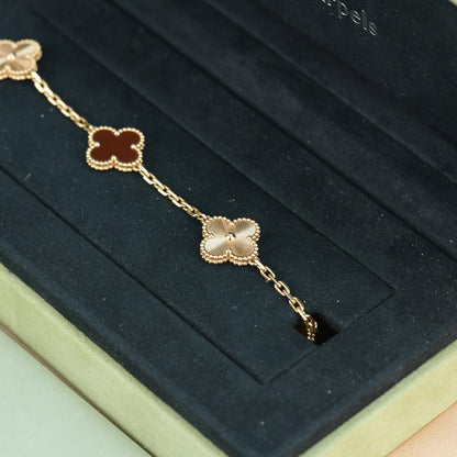 [Luxe]CLOVER  5 MOTIFS CARNELIAN GOLD BRACELET