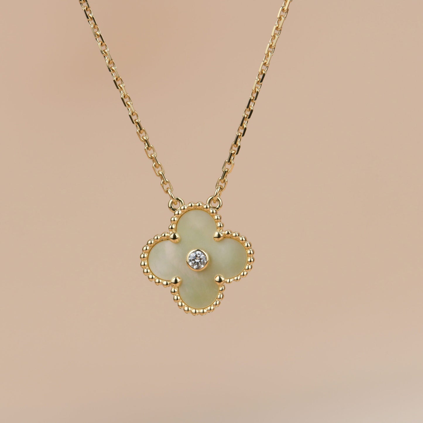 [Luxe]CLOVER 15MM DIAMOND GOLD MOTHER OF PEARL NECKLACE