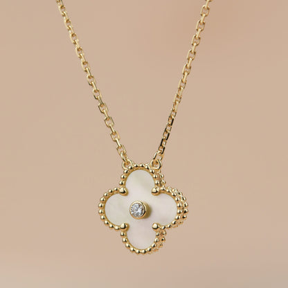 [Luxe]CLOVER 15MM DIAMOND GOLD MOTHER OF PEARL NECKLACE