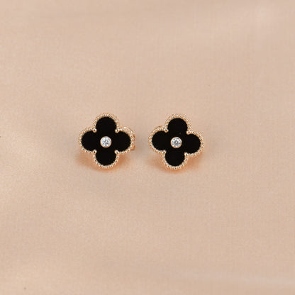 [Luxe]CLOVER MEDIUM 1 MOTIFS ONYX DIAMOND EARRINGS