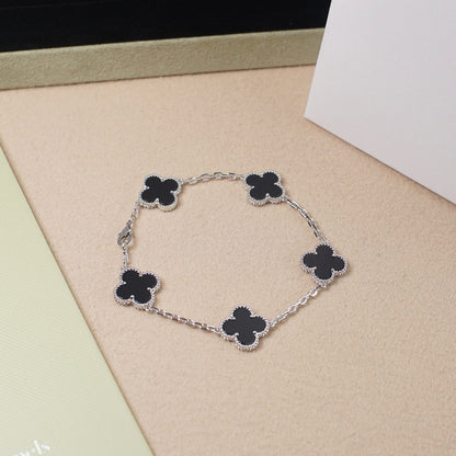 [Luxe]CLOVER 5 MOTIF ONYXS  BRACELET SILVER