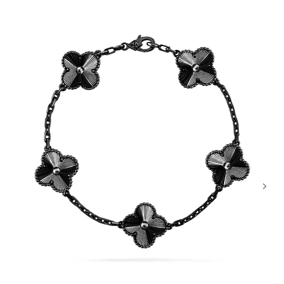 [Luxe]CLOVER 5 MOTIF BLACK BRACELET