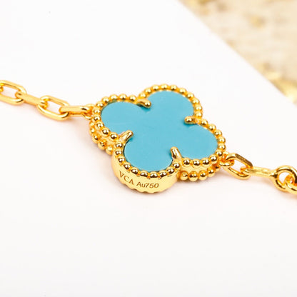 [Luxe]CLOVER 5 MOTIF TURQUOISE DIAMOND GOLD BRACELET