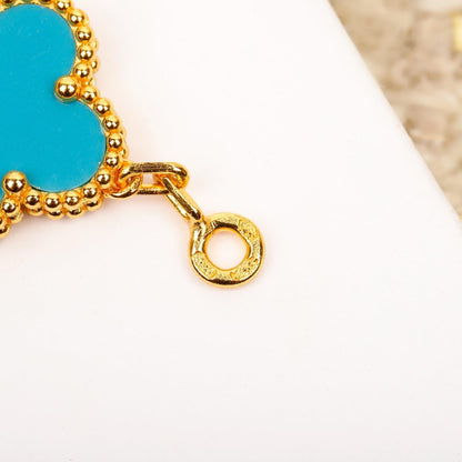 [Luxe]CLOVER 5 MOTIF TURQUOISE DIAMOND GOLD BRACELET