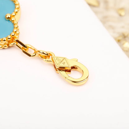 [Luxe]CLOVER 5 MOTIF TURQUOISE DIAMOND GOLD BRACELET