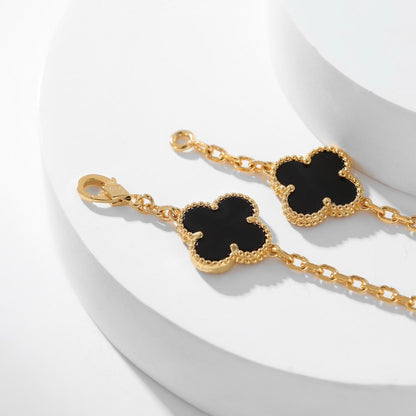 [Luxe]CLOVER 10 MOTIFS ONYX NECKLACE