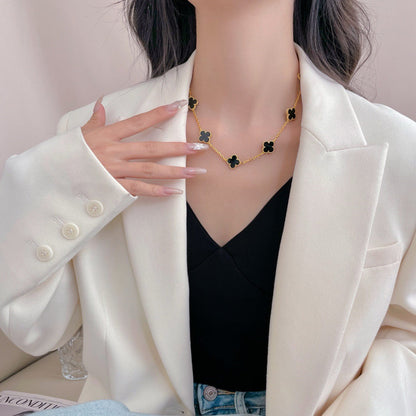 [Luxe]CLOVER 10 MOTIFS ONYX NECKLACE