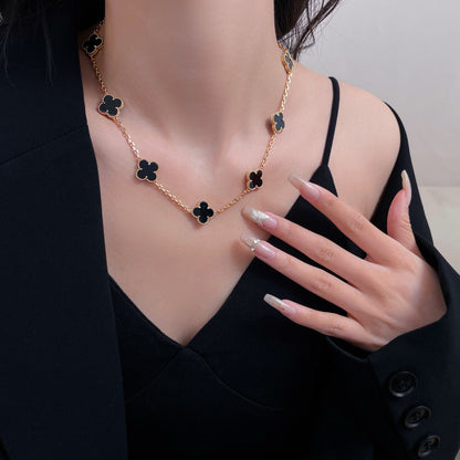 [Luxe]CLOVER 10 MOTIFS ONYX NECKLACE