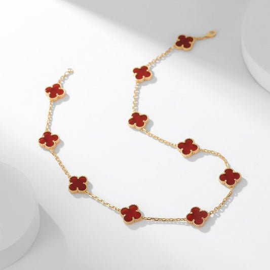 [Luxe]CLOVER 10 MOTIFS CARNELIAN NECKLACE