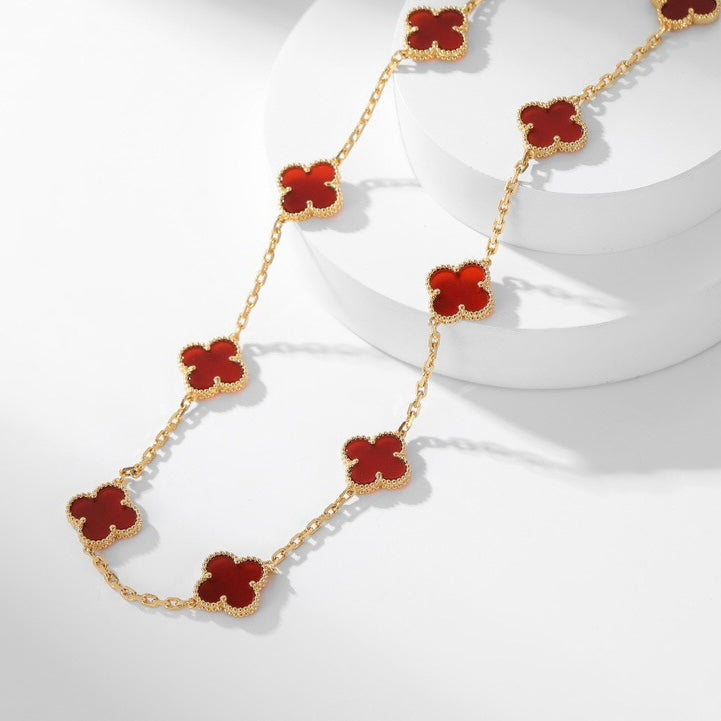 [Luxe]CLOVER 10 MOTIFS CARNELIAN NECKLACE