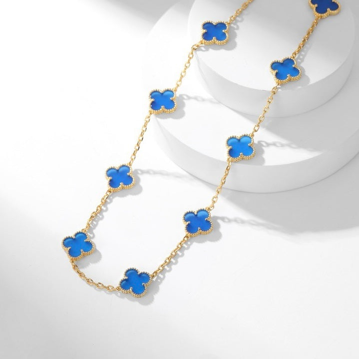 [Luxe]CLOVER 10 MOTIFS BLUE AGATE NECKLACE