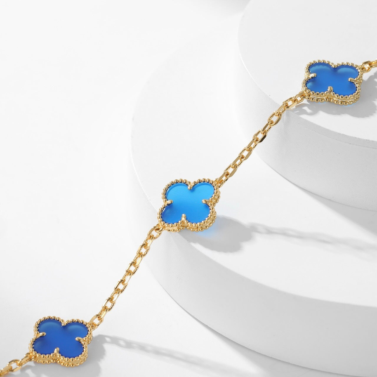 [Luxe]CLOVER 10 MOTIFS BLUE AGATE NECKLACE