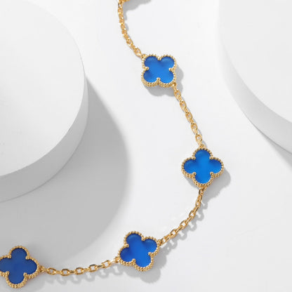 [Luxe]CLOVER 10 MOTIFS BLUE AGATE NECKLACE