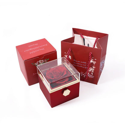 CREATIVE ROTATING PRESERVED ROSE JEWELRY GIFT BOX（NO LOGO)