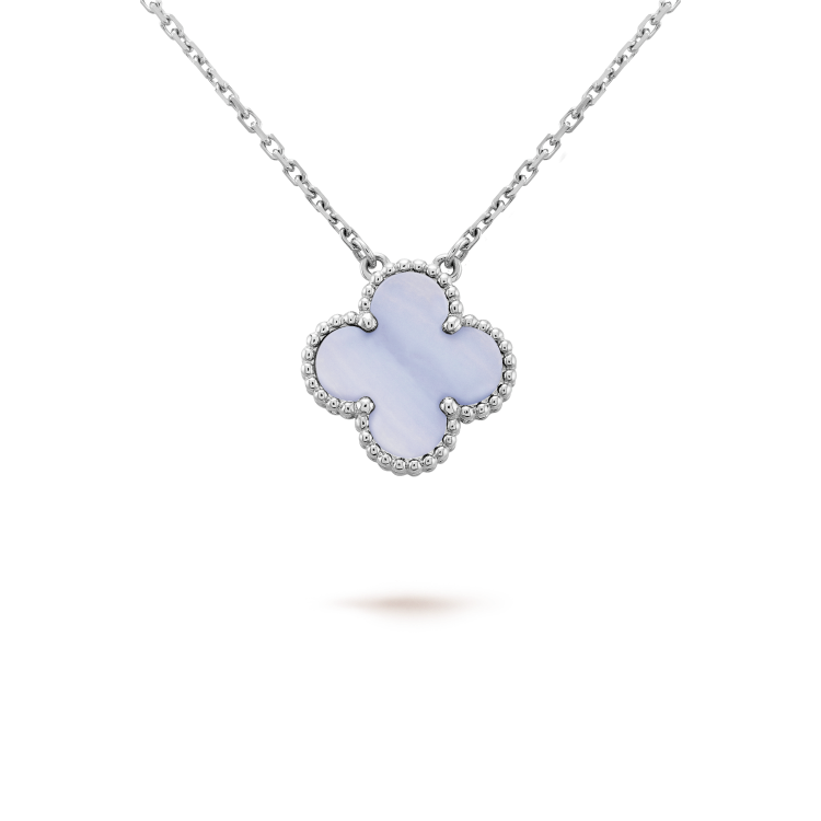 [Luxe]CLOVER 15MM BLUE CHALCEDONY NECKLACE SILVER