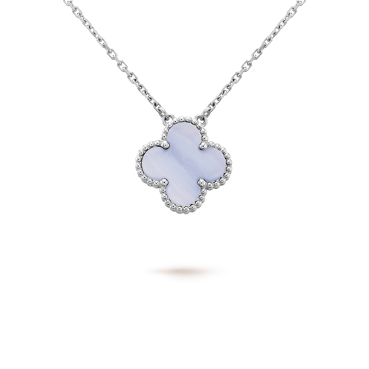 [Luxe]CLOVER 15MM BLUE CHALCEDONY NECKLACE SILVER