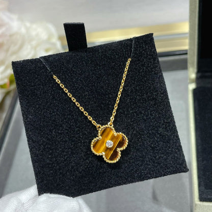 [Luxe]CLOVER 15MM DIAMOND AND YELLOW TIGER'S EYE AGATE necklace