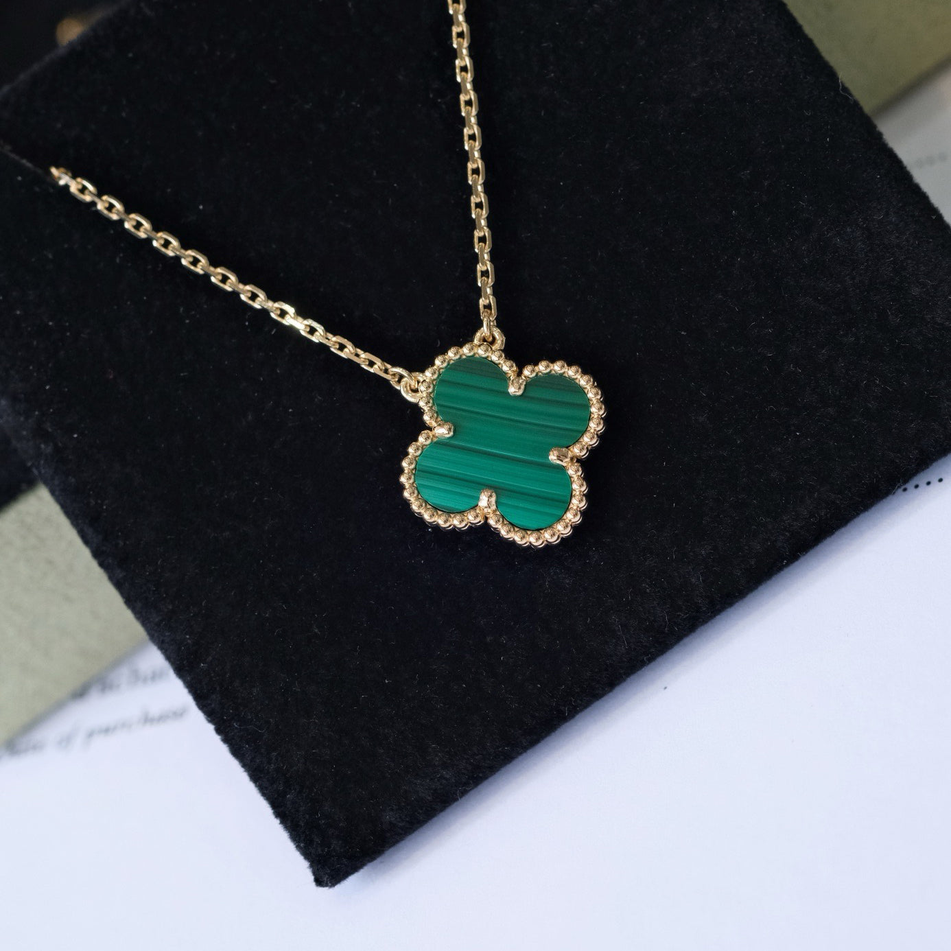 [Luxe]CLOVER 15MM MALACHITE SINGLE FLOWER  NECKLACE