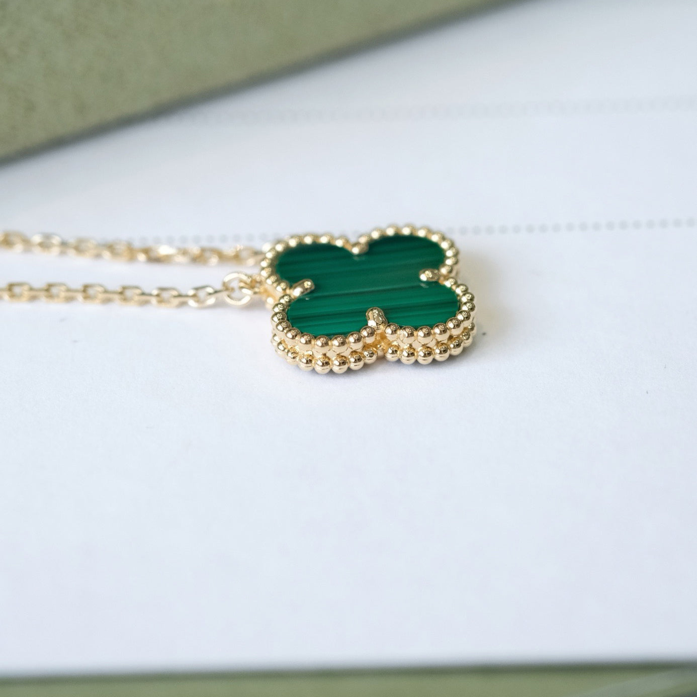 [Luxe]CLOVER 15MM MALACHITE SINGLE FLOWER  NECKLACE