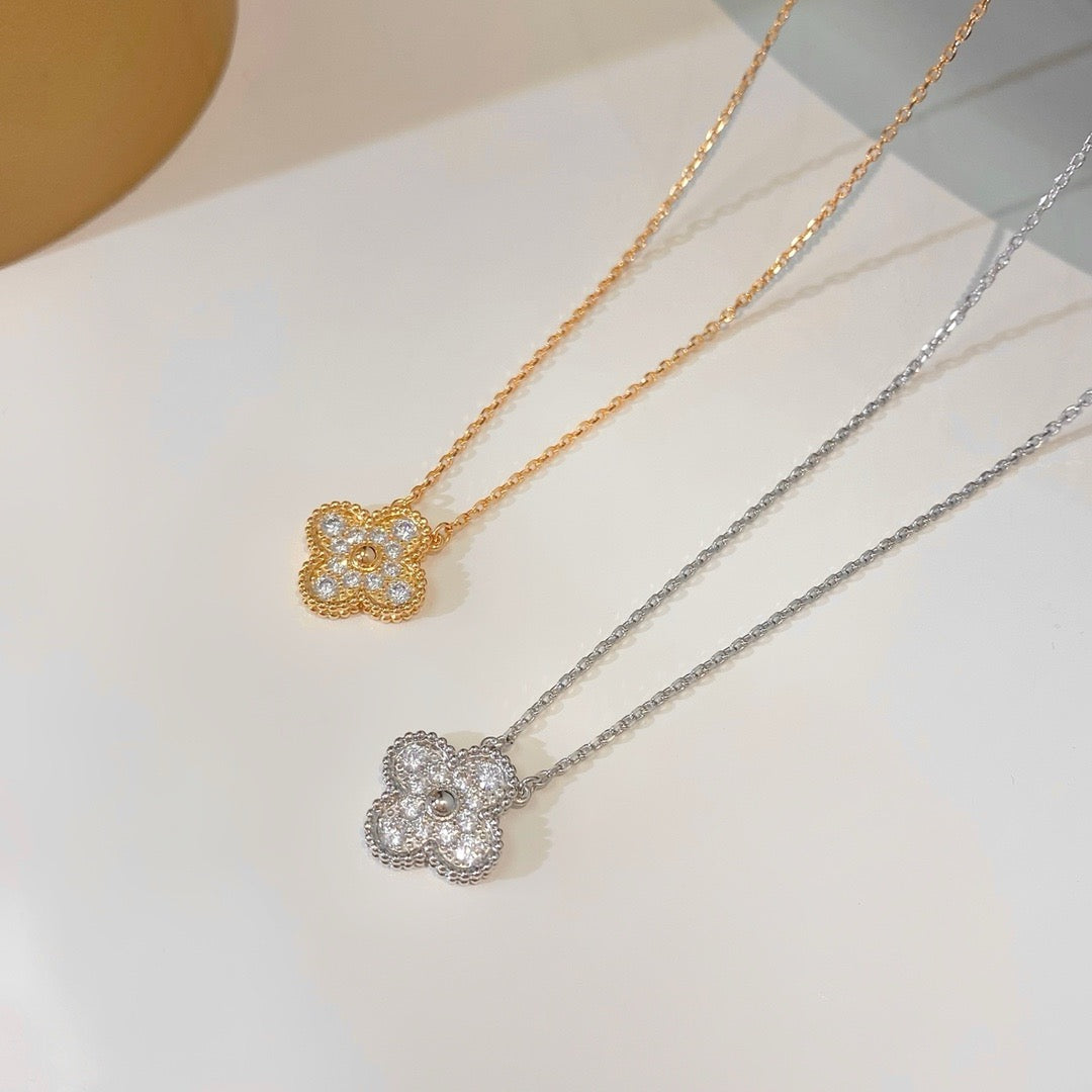 [Luxe]CLOVER 15MM DIAMOND SINGLE FLOWER NECKLACE