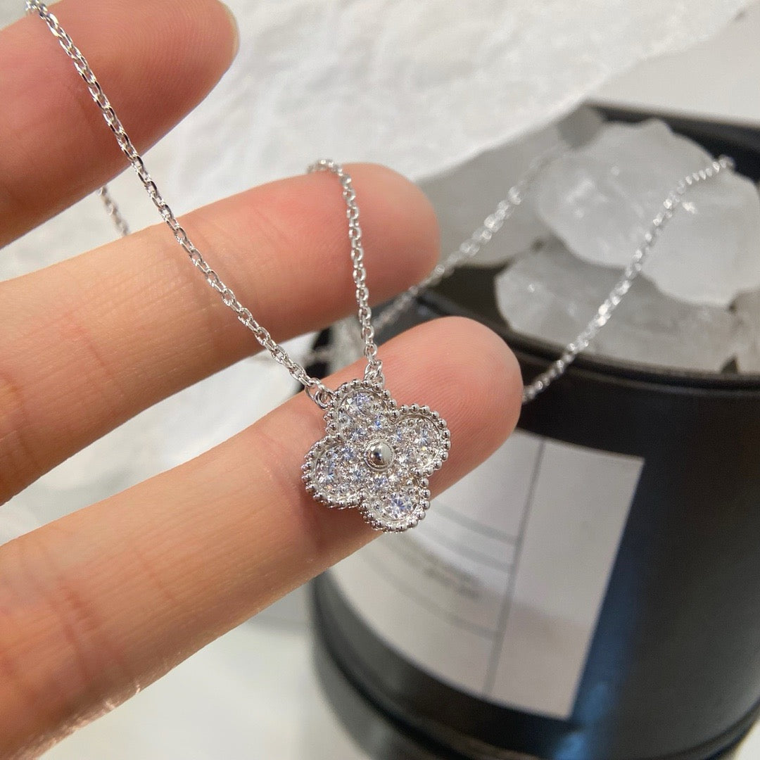 [Luxe]CLOVER 15MM DIAMOND SINGLE FLOWER NECKLACE