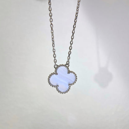 [Luxe]CLOVER 15MM BLUE CHALCEDONY NECKLACE SILVER