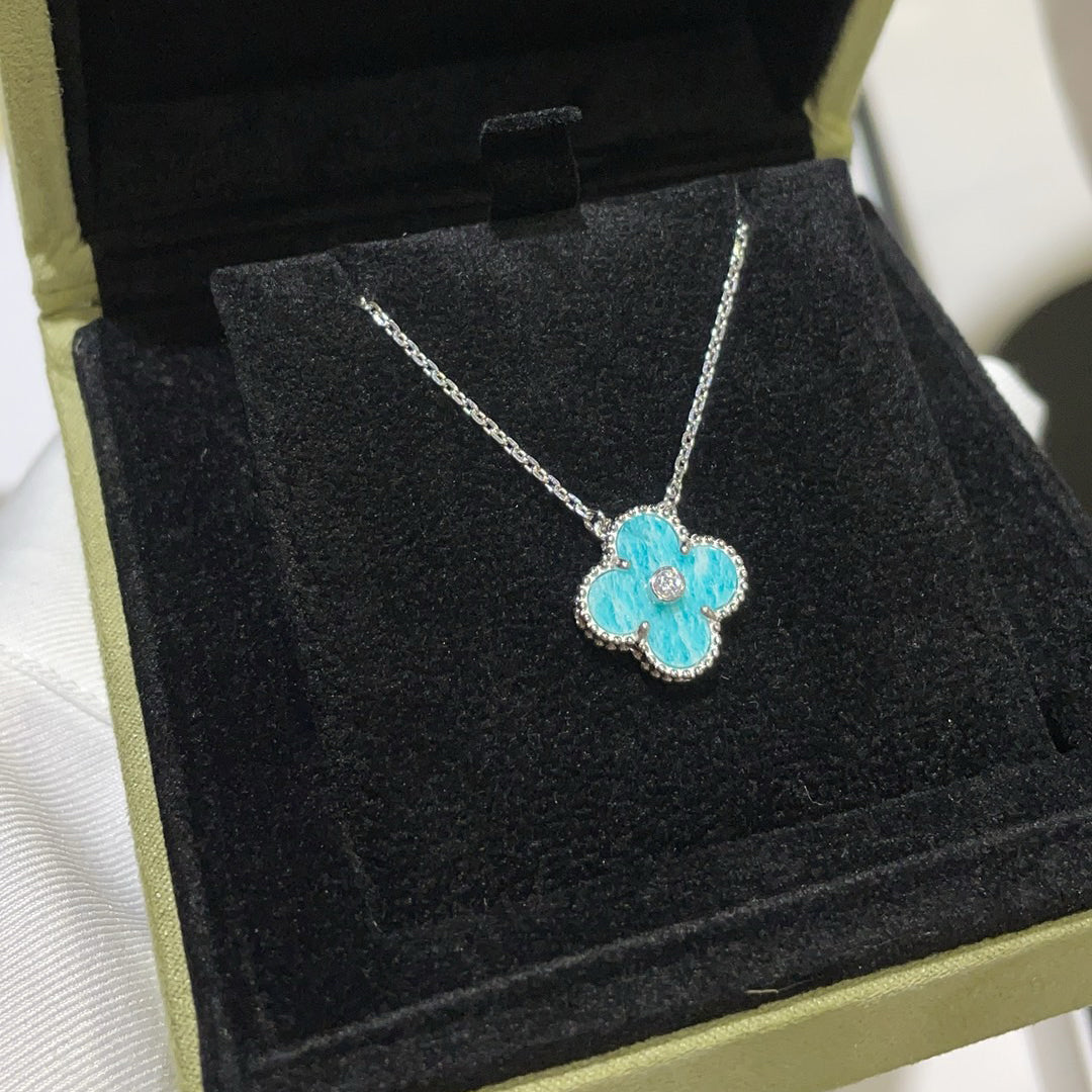 [Luxe]CLOVER 15MM DIAMOND SVRES PORCELAIN  NECKLACE SILVER