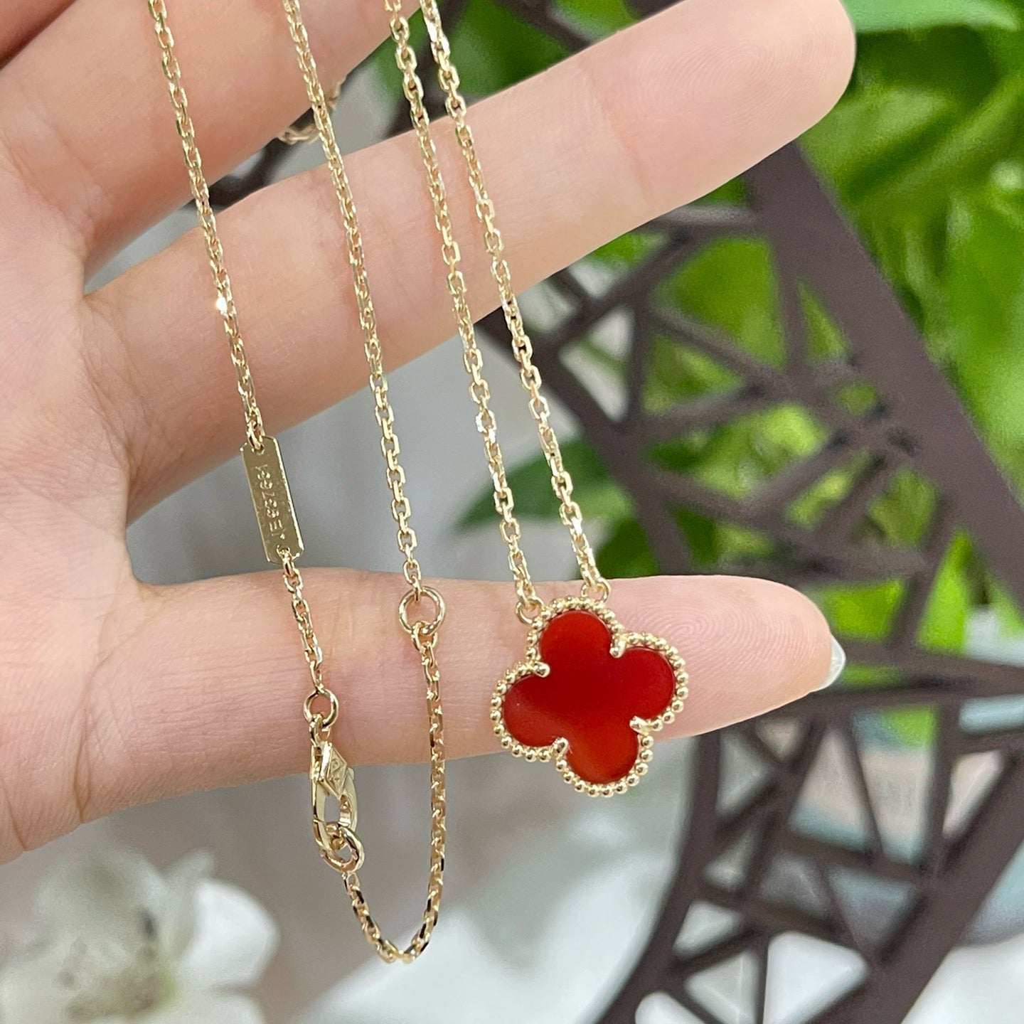 [Luxe]CLOVER 15MM CARNELIAN SINGLE FLOWER NECKLACE