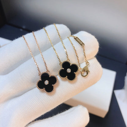 [Luxe]CLOVER 15MM DIAMOND ONYX NECKLACE