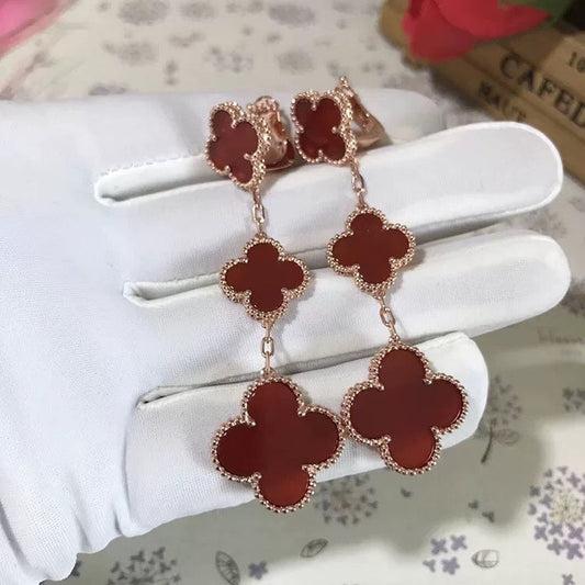 [Luxe]CLOVER 3 MOTIF CARNELIAN DROP EARRINGS