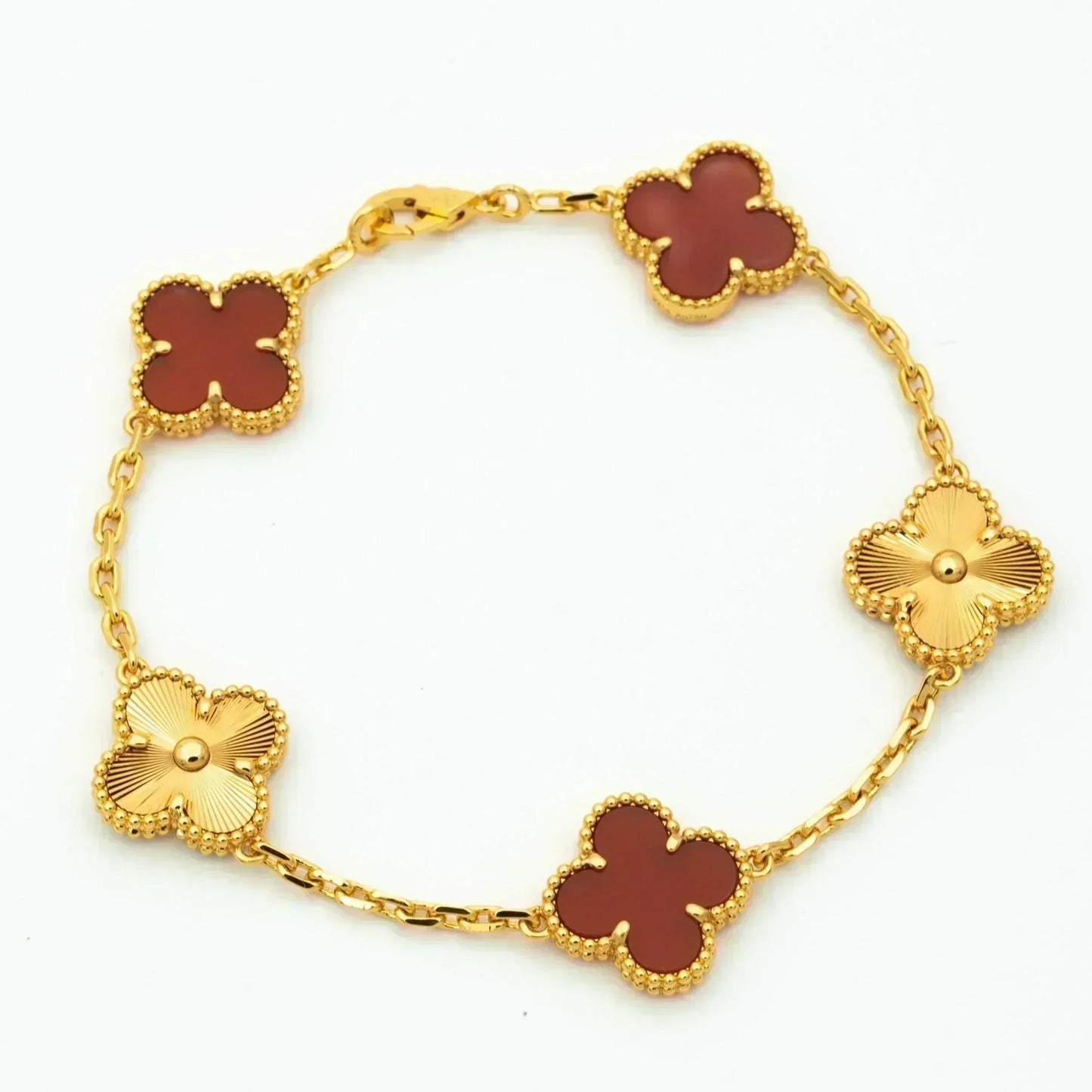 [Luxe]CLOVER  5 MOTIFS CARNELIAN GOLD BRACELET