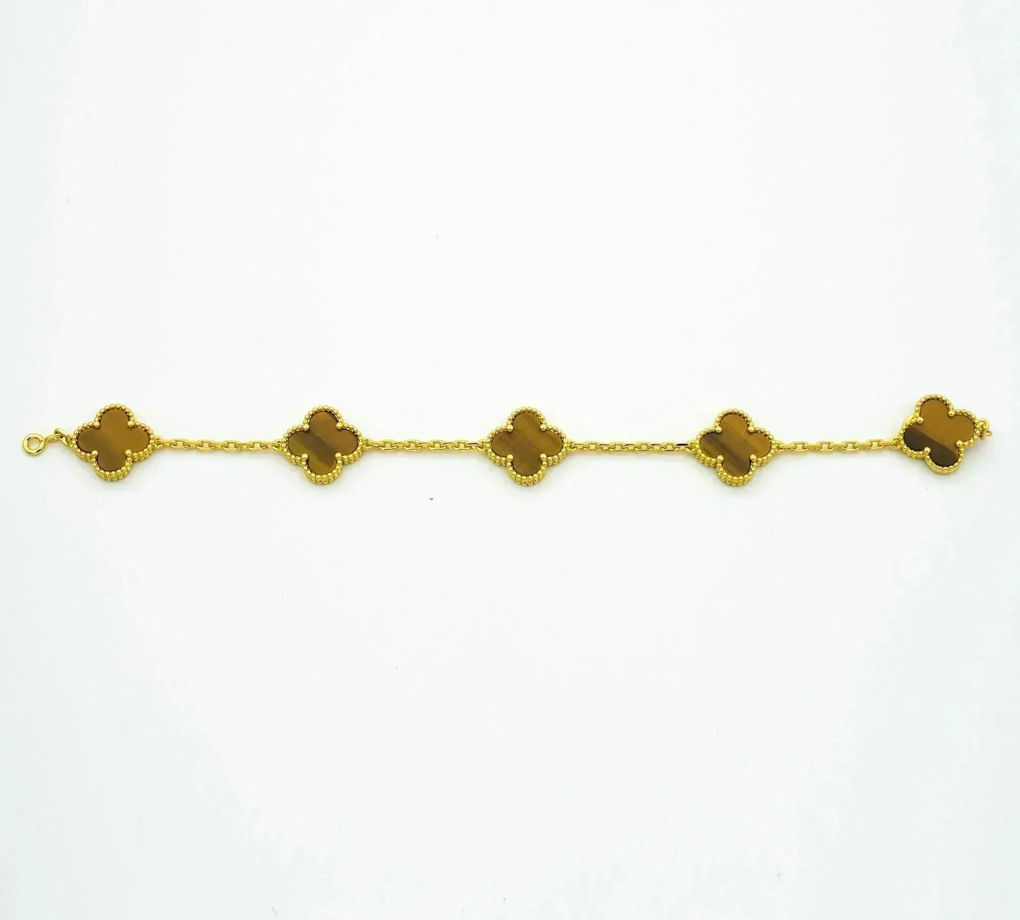 [Luxe]CLOVER  5 MOTIFS TIGER EYE BRACELET